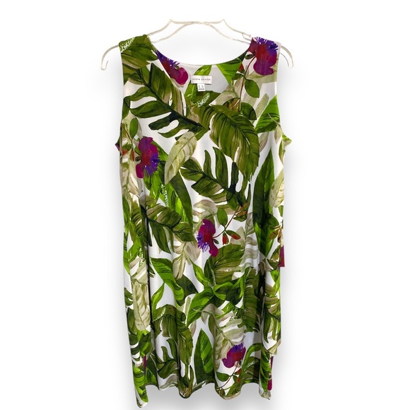 Women Tropical Dress MP Medium Petite Sleeveless Layered Green Flowers Dress - Picture 4 of 16